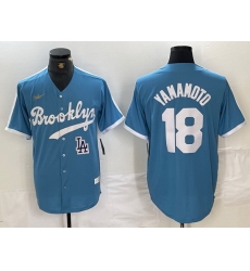 Men Los Angeles Dodgers 18  Yoshinobu Yamamoto Light Blue Throwback Cool Base Stitched Baseball Jerseys