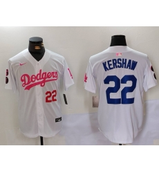 Men Los Angeles Dodgers 22 Clayton Kershaw White Pink Vin  26 Kobe Patch Stitched Baseball Jerseys