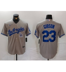 Men Los Angeles Dodgers 23 Kirk Gibson Grey Cool Base Stitched Baseball Jersey 6