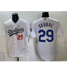 Men Los Angeles Dodgers  29 Tarik Skubal White 2026 Gold Collection Stadium Stitched Baseball Jersey