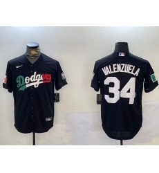 Men Los Angeles Dodgers 34 Toro Valenzuela Black Mexico 2024 World Series With No  34 Patch Cool Base Stitched Baseball Jersey 1