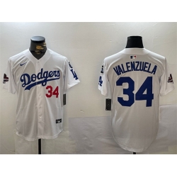 Men Los Angeles Dodgers 34 Toro Valenzuela White 2024 World Series Champions With Fernando Memorial Patch Home Limited Stitched Baseball Jersey