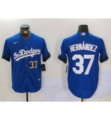 Men Los Angeles Dodgers 37 Teoscar Hernandez Blue Cool Base Stitched Baseball Jersey 2