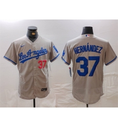 Men Los Angeles Dodgers 37 Teoscar Hernandez Grey Flex Base Stitched Baseball Jersey