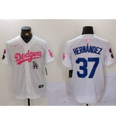 Men Los Angeles Dodgers 37 Teoscar Hernandez White Pink Vin  26 Kobe Patch Stitched Baseball Jersey 5