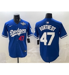 Men Los Angeles Dodgers 47 Ben Rortvedt Royal 2025 World Series Patch Limited Stitched Baseball Jersey