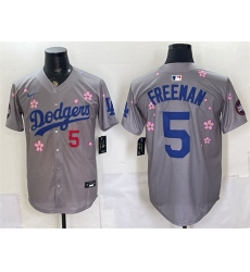 Men Los Angeles Dodgers  5 Freddie Freeman Grey 2025 Tokyo Series Limited Stitched Baseball Jersey