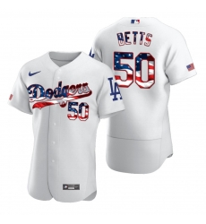 Men Los Angeles Dodgers 50 Mookie Betts Men Nike White Fluttering USA Flag Limited Edition Flex Base MLB Jersey