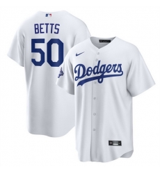 Men Los Angeles Dodgers 50 Mookie Betts White 2025 World Series Champions Patch Cool Base Stitched Baseball Jersey