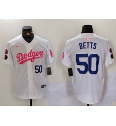 Men Los Angeles Dodgers 50 Mookie Betts White Pink Vin  26 Kobe Patch Stitched Baseball Jersey 8