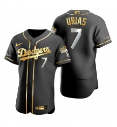 Men Los Angeles Dodgers 7 Julio Urias Black 2020 World Series Champions Gold Edition Jersey