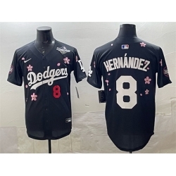Men Los Angeles Dodgers 8 Enrique Hernandez Black 2025 World Series Patch Tokyo Series Limited Stitched Baseball Jersey