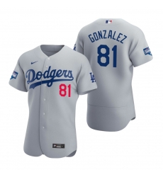 Men Los Angeles Dodgers 81 Victor Gonzalez Gray 2020 World Series Champions Flex Base Jersey