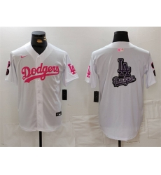 Men Los Angeles Dodgers Team Big Logo White Pink Vin  26 Kobe Patch Stitched Baseball JerseyS