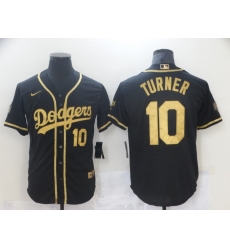 Men Nike Los Angeles Dodgers Justin Turner 10 Black Gold MLB Stitched Jersey