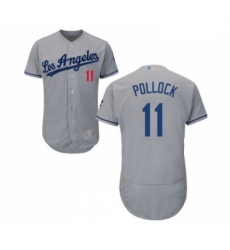 Mens Los Angeles Dodgers 11 A J Pollock Grey Road Flex Base Authentic Collection Baseball Jersey