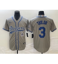 Men's Los Angeles Dodgers #3 Chris Taylor Grey With Patch Cool Base Stitched Baseball Jersey