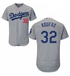 Mens Majestic Los Angeles Dodgers 32 Sandy Koufax Gray Alternate Road Flexbase Collection 2018 World Series Jersey 