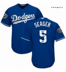 Mens Majestic Los Angeles Dodgers 5 Corey Seager Authentic Royal Blue Team Logo Fashion Cool Base 2018 World Series MLB Jersey