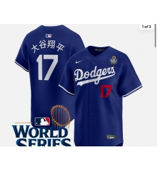 Nike Los Angeles Dodgers Shohei Ohtani #17 Blue Flex Base 2024 World Series Champions Stitched MLB Jersey