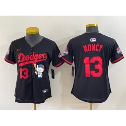 Women Los Angeles Dodgers  13 Max Muncy Black Hello Kitty Night 2025 World Series Champions Patch Stitched Baseball Jersey