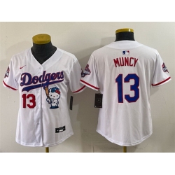 Women Los Angeles Dodgers  13 Max Muncy White Hello Kitty Night 2025 World Series Champions Patch Stitched Baseball Jersey