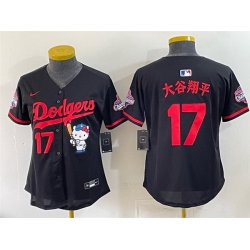 Women Los Angeles Dodgers  17 Shohei Ohtani Black Hello Kitty Night 2025 World Series Champions Patch Stitched Baseball Jersey