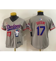 Women Los Angeles Dodgers  17 Shohei Ohtani Grey Hello Kitty Night 2025 World Series Champions Patch Stitched Baseball Jersey