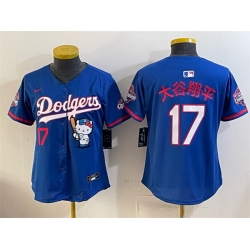 Women Los Angeles Dodgers  17 Shohei Ohtani Royal Hello Kitty Night 2025 World Series Champions Patch Stitched Baseball Jersey
