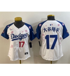 Women Los Angeles Dodgers 17 Shohei Ohtani White Royal 2025 Tokyo Series Limited Stitched Baseball Jersey
