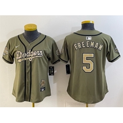 Women Los Angeles Dodgers  5 Freddie Freeman Olive 2026 Military Appreciation Game Day Stitched Baseball Jersey
