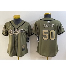 Women Los Angeles Dodgers  50 Mookie Betts Olive 2026 Military Appreciation Game Day Stitched Baseball Jersey