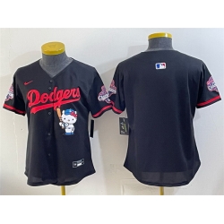 Women Los Angeles Dodgers Blank Black Hello Kitty Night 2025 World Series Champions Patch Stitched Baseball Jersey