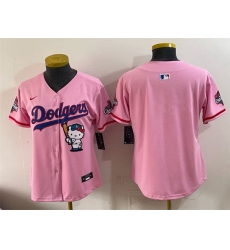 Women Los Angeles Dodgers Blank Pink Hello Kitty Night 2025 World Series Champions Patch Stitched Baseball Jersey