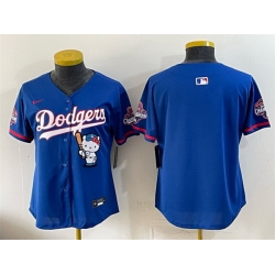 Women Los Angeles Dodgers Blank Royal Hello Kitty Night 2025 World Series Champions Patch Stitched Baseball Jersey
