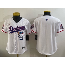 Women Los Angeles Dodgers Blank White Hello Kitty Night 2025 World Series Champions Patch Stitched Baseball Jersey