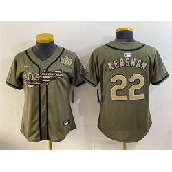 Women Los Angeles Dodgers Olive  22 Clayton Kershaw 2026 Armed Forces Day Stitched Baseball Jersey