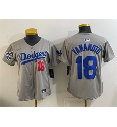 Youth Los Angeles Dodgers 18  Yoshinobu Yamamoto Grey 2025 World Series Champions Patch Limited Stitched Baseball Jersey