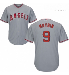 Mens Majestic Los Angeles Angels of Anaheim 9 Cameron Maybin Replica Grey Road Cool Base MLB Jersey