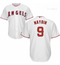 Mens Majestic Los Angeles Angels of Anaheim 9 Cameron Maybin Replica White Home Cool Base MLB Jersey