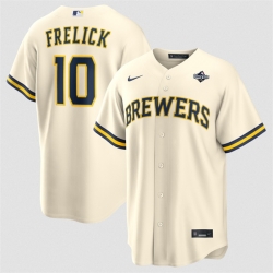 Men Milwaukee Brewers  10 Sal Frelick Cream 2026 World Series Cool Base Stitched Baseball Jersey