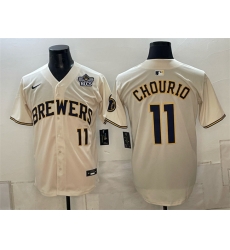 Men Milwaukee Brewers 11 Jackson Chourio Cream 2026 NLCS Patch Stitched Baseball Jersey Men Milwaukee Brewers 11 Jackson Chourio Cream 2026 NLCS Patch Stitched Baseball Jersey