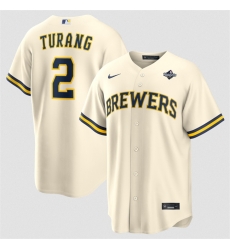 Men Milwaukee Brewers  2 Brice Turang Cream 2026 World Series Cool Base Stitched Baseball Jersey