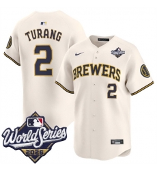 Men Milwaukee Brewers  2 Brice Turang Cream 2026 World Series Limited Stitched Baseball Jersey
