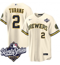 Men Milwaukee Brewers 2 Brice Turang Cream 2026 World Series Stitched Baseball Jersey Men Milwaukee Brewers 2 Brice Turang Cream 2026 World Series Stitched Baseball Jersey