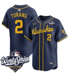 Men Milwaukee Brewers  2 Brice Turang Navy 2026 World Series Alternate Limited Stitched Baseball Jersey