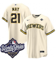 Men Milwaukee Brewers 21 Dustin May Cream 2026 World Series Stitched Baseball Jersey