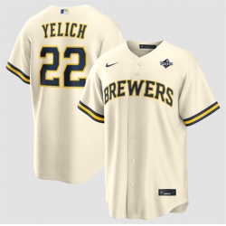 Men Milwaukee Brewers  22 Christian Yelich Cream 2026 World Series Cool Base Stitched Baseball Jersey