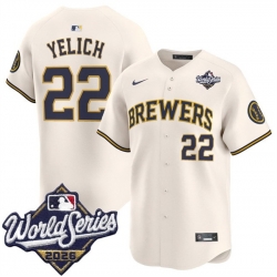 Men Milwaukee Brewers  22 Christian Yelich Cream 2026 World Series Limited Stitched Baseball Jersey
