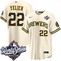 Men Milwaukee Brewers  22 Christian Yelich Cream 2026 World Series Stitched Baseball Jersey